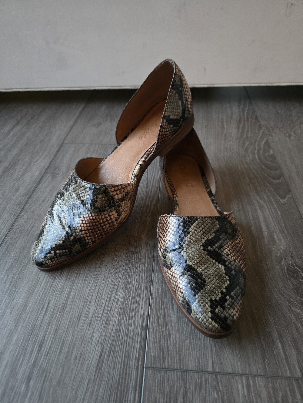 Madewell Marisa Snake Print Leather D'Orsay Pointed Toe Flats Slip On Size 8.5